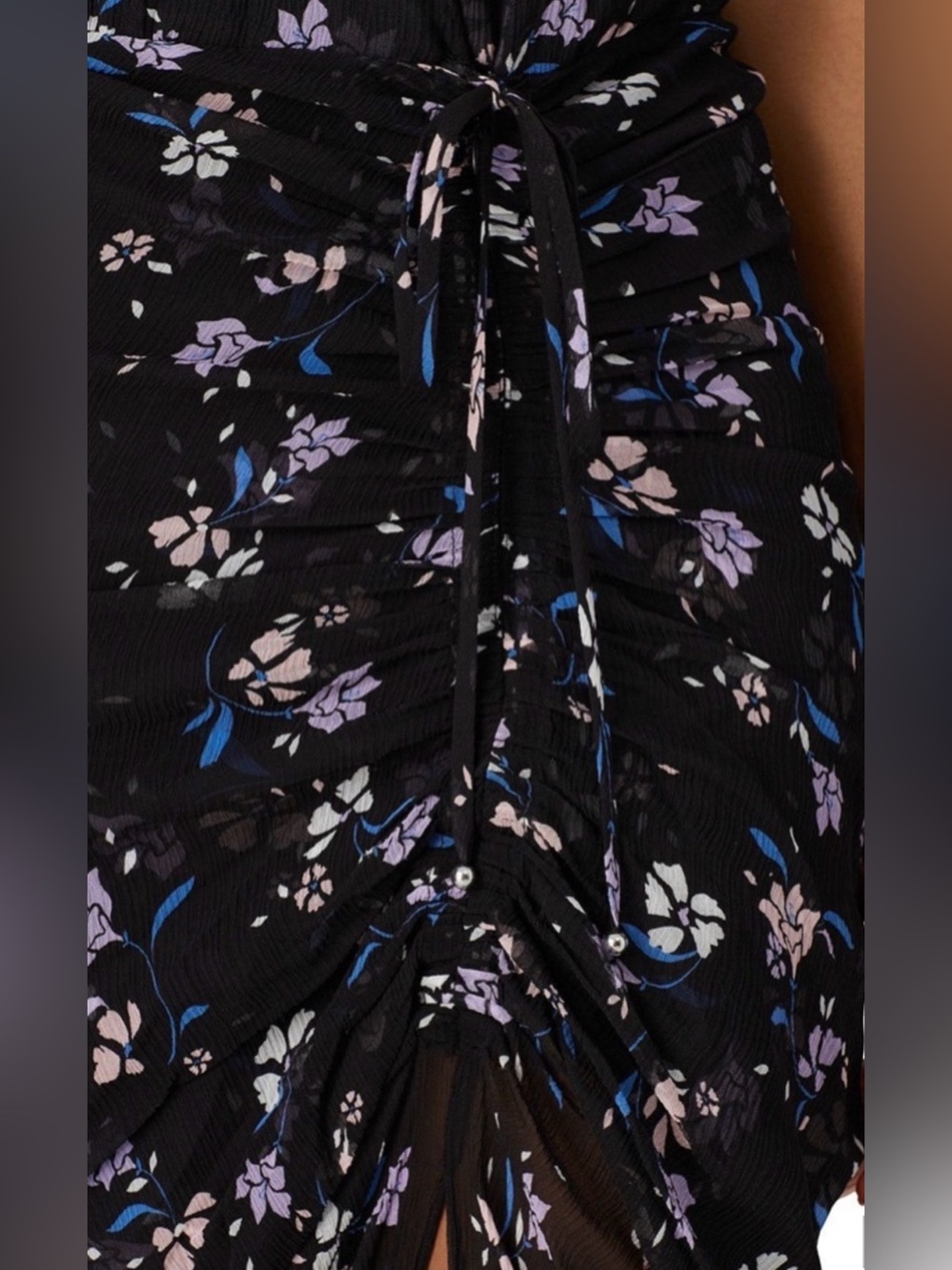 Veronica Beard Silk Mariposa Black Floral Semi Sheer Ruched Midi Dress Sz 8 - Picture 5 of 14
